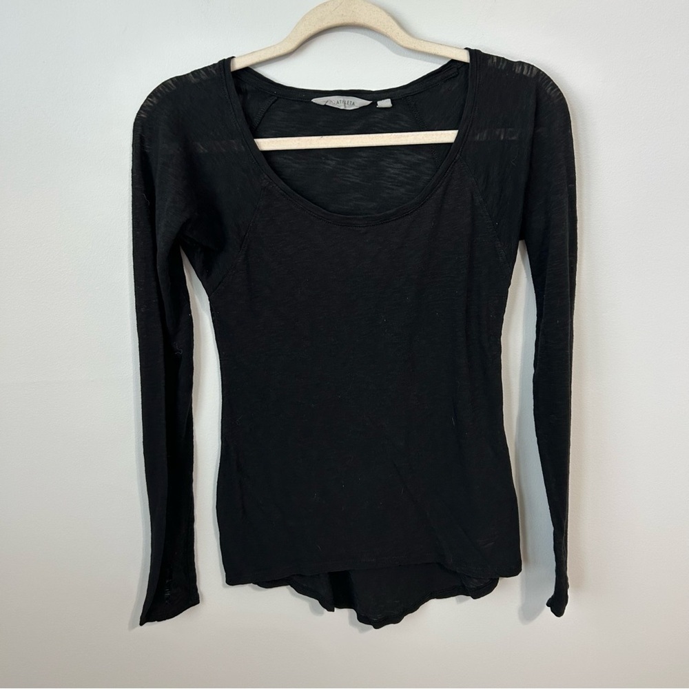 Athleta Black Crewneck Long Sleeve Athletic T-Shirt Top Women’s Size XXS